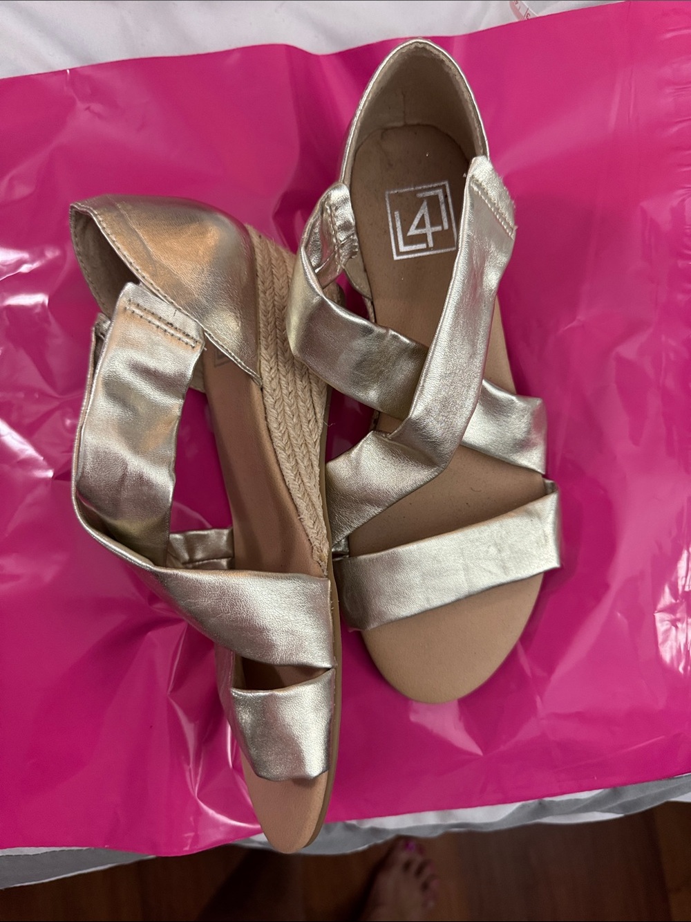 Ninja Metallic Gold Crisscross Espadrille Wedge Sandals